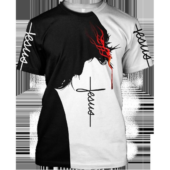 Men's Graphic Print T-Shirt Jesus Christ Religious Tee - Picture 2 of 3